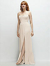 Side View Thumbnail - Oat Strapless Cat-Eye Corset Maxi Dress with Ruffle Hem A-Line Skirt