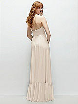 Rear View Thumbnail - Oat Strapless Cat-Eye Corset Maxi Dress with Ruffle Hem A-Line Skirt