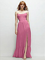 Front View Thumbnail - Orchid Pink Strapless Cat-Eye Corset Maxi Dress with Ruffle Hem A-Line Skirt