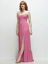 Side View Thumbnail - Orchid Pink Strapless Cat-Eye Corset Maxi Dress with Ruffle Hem A-Line Skirt