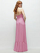 Rear View Thumbnail - Powder Pink Strapless Cat-Eye Corset Maxi Dress with Ruffle Hem A-Line Skirt