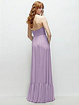 Rear View Thumbnail - Pale Purple Strapless Cat-Eye Corset Maxi Dress with Ruffle Hem A-Line Skirt