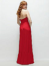 Rear View Thumbnail - Parisian Red Strapless Cat-Eye Corset Maxi Dress with Ruffle Hem A-Line Skirt