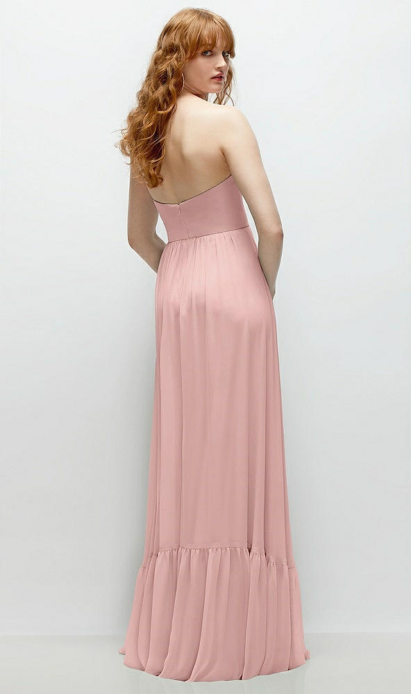 Back View - Rose - PANTONE Rose Quartz Strapless Cat-Eye Corset Maxi Dress with Ruffle Hem A-Line Skirt