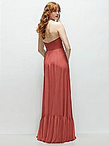 Rear View Thumbnail - Coral Pink Strapless Cat-Eye Corset Maxi Dress with Ruffle Hem A-Line Skirt