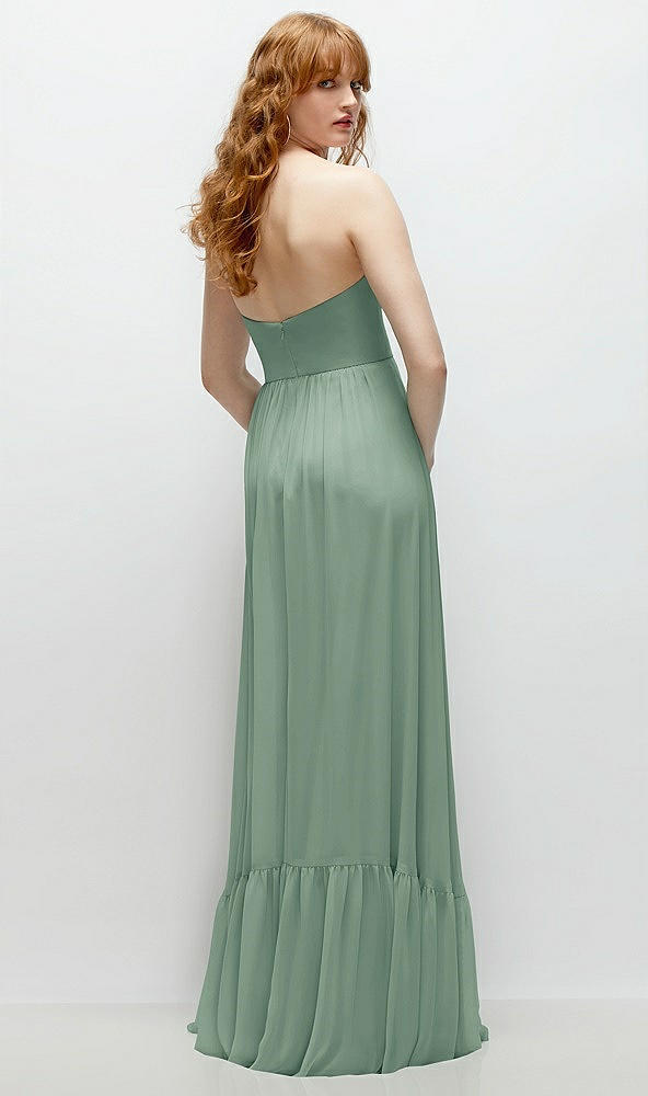 Back View - Seagrass Strapless Cat-Eye Corset Maxi Dress with Ruffle Hem A-Line Skirt