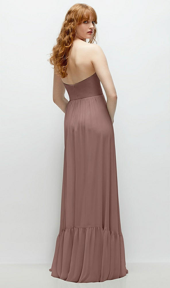 Back View - Sienna Strapless Cat-Eye Corset Maxi Dress with Ruffle Hem A-Line Skirt