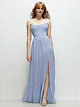 Front View Thumbnail - Sky Blue Strapless Cat-Eye Corset Maxi Dress with Ruffle Hem A-Line Skirt