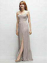 Side View Thumbnail - Taupe Strapless Cat-Eye Corset Maxi Dress with Ruffle Hem A-Line Skirt