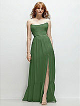 Front View Thumbnail - Vineyard Green Strapless Cat-Eye Corset Maxi Dress with Ruffle Hem A-Line Skirt