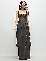 Front View Thumbnail - Caviar Gray Bustier-Style Chiffon Tiered Ruffle Maxi Dress with Adjustable Straps