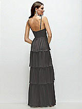 Rear View Thumbnail - Caviar Gray Bustier-Style Chiffon Tiered Ruffle Maxi Dress with Adjustable Straps