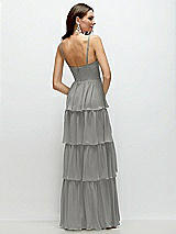 Rear View Thumbnail - Chelsea Gray Bustier-Style Chiffon Tiered Ruffle Maxi Dress with Adjustable Straps