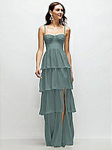 Front View Thumbnail - Icelandic Bustier-Style Chiffon Tiered Ruffle Maxi Dress with Adjustable Straps