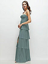 Side View Thumbnail - Icelandic Bustier-Style Chiffon Tiered Ruffle Maxi Dress with Adjustable Straps