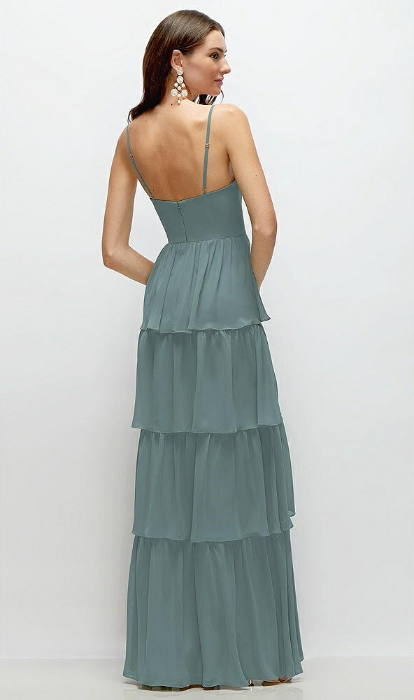 Back View - Icelandic Bustier-Style Chiffon Tiered Ruffle Maxi Dress with Adjustable Straps