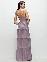 Rear View Thumbnail - Lilac Dusk Bustier-Style Chiffon Tiered Ruffle Maxi Dress with Adjustable Straps