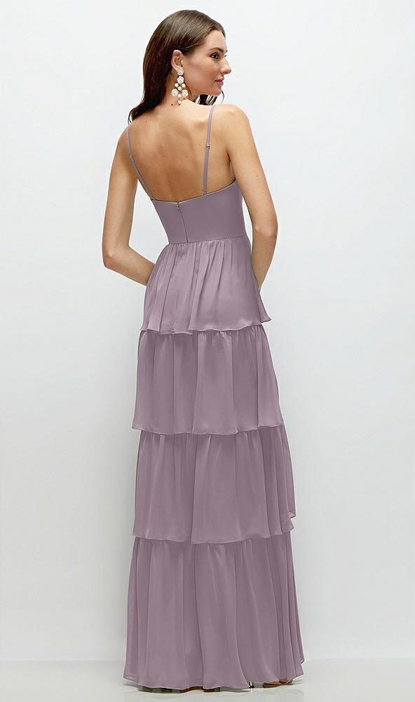 Back View - Lilac Dusk Bustier-Style Chiffon Tiered Ruffle Maxi Dress with Adjustable Straps