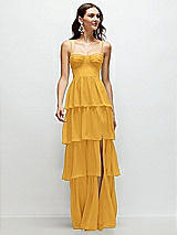 Front View Thumbnail - NYC Yellow Bustier-Style Chiffon Tiered Ruffle Maxi Dress with Adjustable Straps