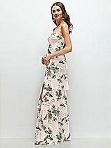 Side View Thumbnail - Palm Beach Print Bustier-Style Chiffon Tiered Ruffle Maxi Dress with Adjustable Straps