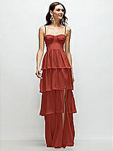 Front View Thumbnail - Amber Sunset Bustier-Style Chiffon Tiered Ruffle Maxi Dress with Adjustable Straps