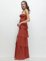 Side View Thumbnail - Amber Sunset Bustier-Style Chiffon Tiered Ruffle Maxi Dress with Adjustable Straps