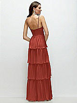 Rear View Thumbnail - Amber Sunset Bustier-Style Chiffon Tiered Ruffle Maxi Dress with Adjustable Straps