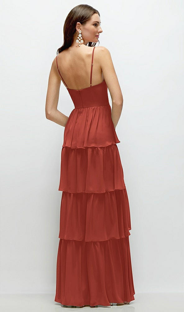 Back View - Amber Sunset Bustier-Style Chiffon Tiered Ruffle Maxi Dress with Adjustable Straps