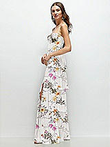 Side View Thumbnail - Butterfly Botanica Ivory Bustier-Style Chiffon Tiered Ruffle Maxi Dress with Adjustable Straps