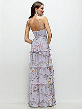 Rear View Thumbnail - Butterfly Botanica Silver Dove Bustier-Style Chiffon Tiered Ruffle Maxi Dress with Adjustable Straps