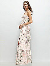 Side View Thumbnail - Blush Garden Bustier-Style Chiffon Tiered Ruffle Maxi Dress with Adjustable Straps