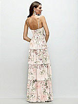 Rear View Thumbnail - Blush Garden Bustier-Style Chiffon Tiered Ruffle Maxi Dress with Adjustable Straps