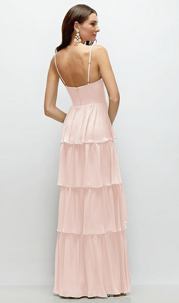 Back View - Blush Bustier-Style Chiffon Tiered Ruffle Maxi Dress with Adjustable Straps