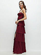 Side View Thumbnail - Burgundy Bustier-Style Chiffon Tiered Ruffle Maxi Dress with Adjustable Straps