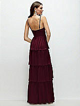 Rear View Thumbnail - Cabernet Bustier-Style Chiffon Tiered Ruffle Maxi Dress with Adjustable Straps