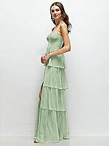 Side View Thumbnail - Celadon Bustier-Style Chiffon Tiered Ruffle Maxi Dress with Adjustable Straps