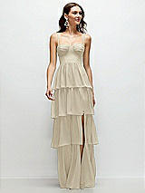 Front View Thumbnail - Champagne Bustier-Style Chiffon Tiered Ruffle Maxi Dress with Adjustable Straps