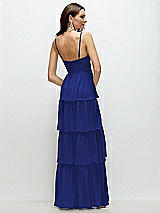 Rear View Thumbnail - Cobalt Blue Bustier-Style Chiffon Tiered Ruffle Maxi Dress with Adjustable Straps