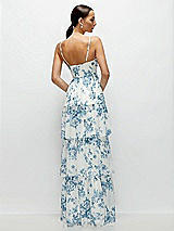 Rear View Thumbnail - Cottage Rose Dusk Blue Bustier-Style Chiffon Tiered Ruffle Maxi Dress with Adjustable Straps