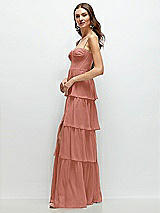 Side View Thumbnail - Desert Rose Bustier-Style Chiffon Tiered Ruffle Maxi Dress with Adjustable Straps