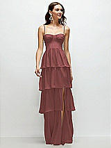 Front View Thumbnail - English Rose Bustier-Style Chiffon Tiered Ruffle Maxi Dress with Adjustable Straps