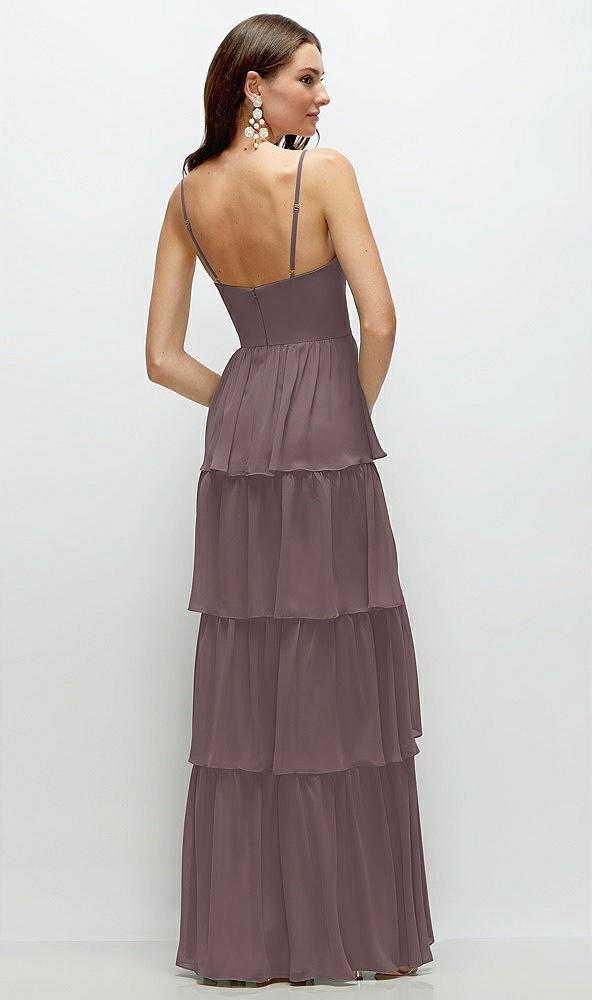 Back View - French Truffle Bustier-Style Chiffon Tiered Ruffle Maxi Dress with Adjustable Straps