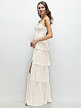 Side View Thumbnail - Ivory Bustier-Style Chiffon Tiered Ruffle Maxi Dress with Adjustable Straps