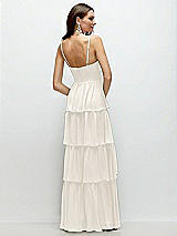 Rear View Thumbnail - Ivory Bustier-Style Chiffon Tiered Ruffle Maxi Dress with Adjustable Straps