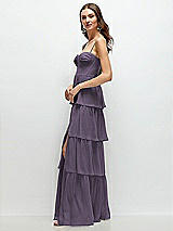 Side View Thumbnail - Lavender Bustier-Style Chiffon Tiered Ruffle Maxi Dress with Adjustable Straps