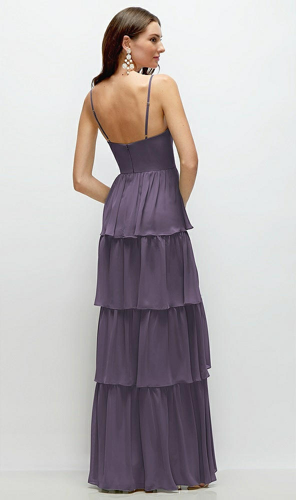 Back View - Lavender Bustier-Style Chiffon Tiered Ruffle Maxi Dress with Adjustable Straps