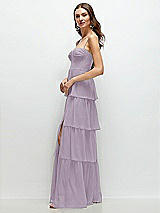 Side View Thumbnail - Lilac Haze Bustier-Style Chiffon Tiered Ruffle Maxi Dress with Adjustable Straps