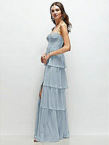 Side View Thumbnail - Mist Bustier-Style Chiffon Tiered Ruffle Maxi Dress with Adjustable Straps