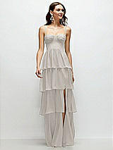 Front View Thumbnail - Oyster Bustier-Style Chiffon Tiered Ruffle Maxi Dress with Adjustable Straps