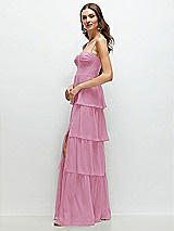 Side View Thumbnail - Powder Pink Bustier-Style Chiffon Tiered Ruffle Maxi Dress with Adjustable Straps